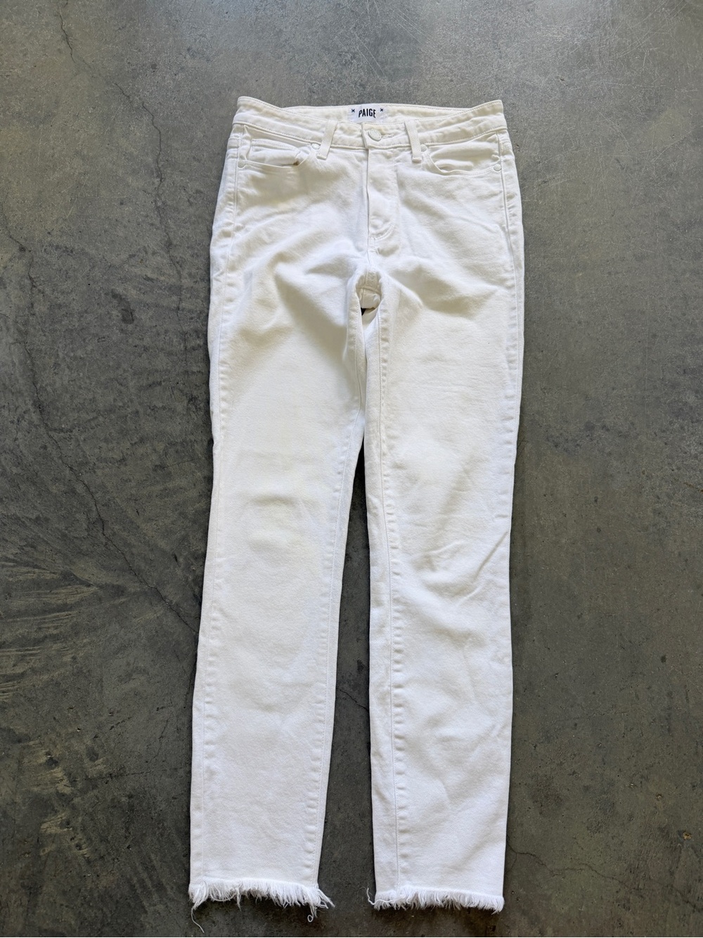 PAIGE Hoxton Ankle Jeans 27 White High Rise Skinny Raw Frayed Hem